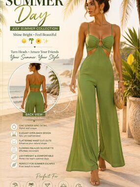 New-NWT-L-"SUMMER DAY" Jumpsuit flare wide leg